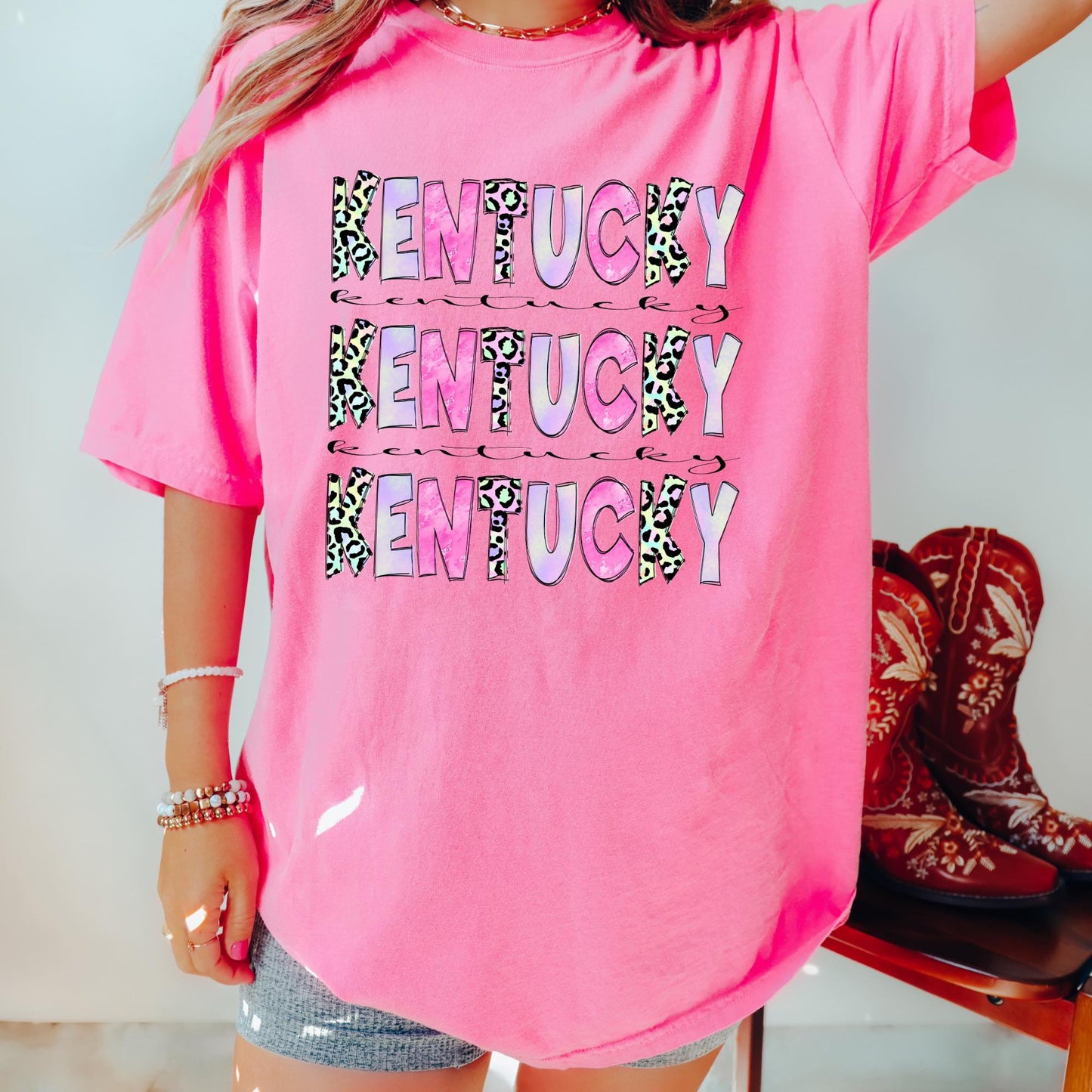 Kentucky leopard pastel pattern state - DTF