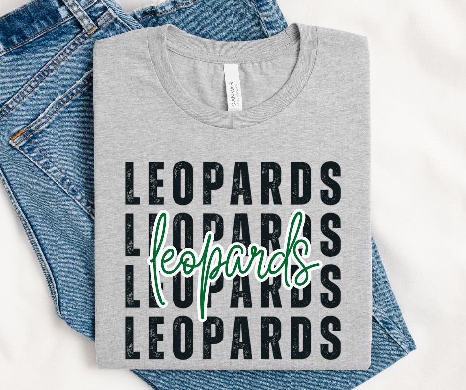 Leopards - Kelly Green/Black (Stacked Distressed Mascots) - DTF