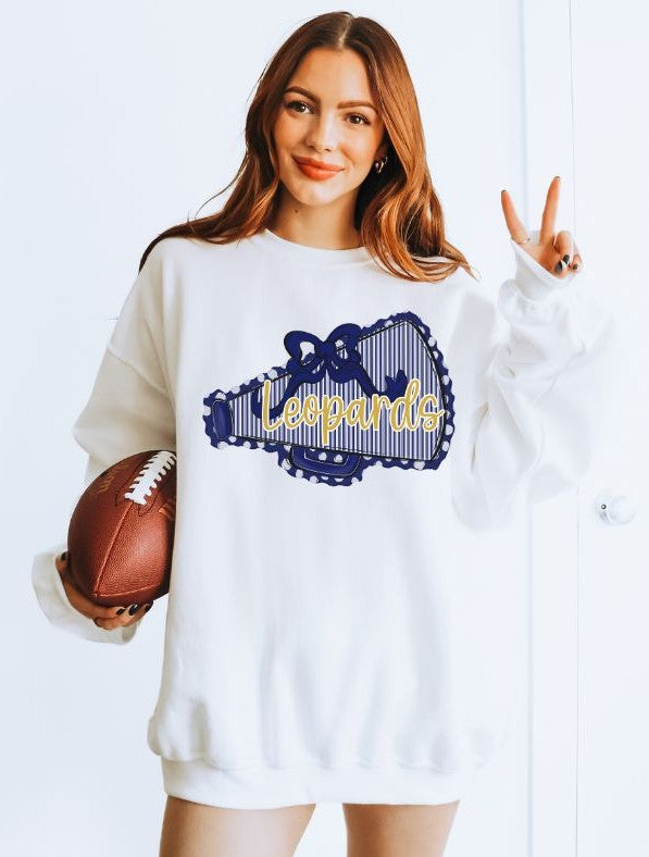 Leopards - Navy/Vegas Gold (Prepster Megaphone Bow Mascot) - DTF