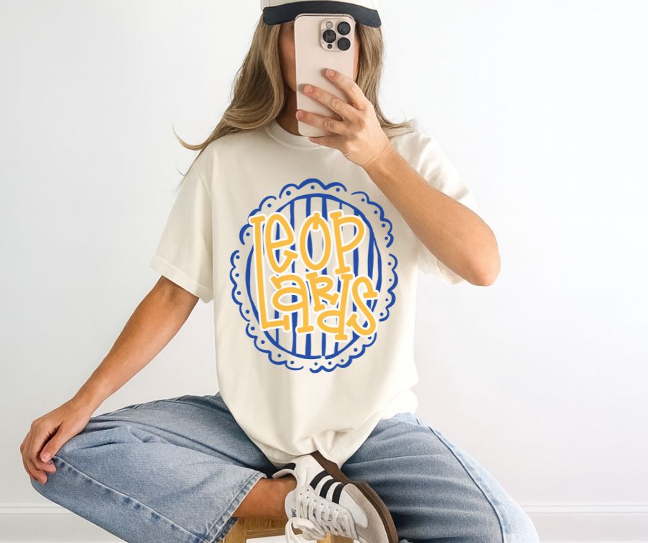Leopards - Yellow Gold/Royal Blue (Spirit Stripes Mascot) - DTF