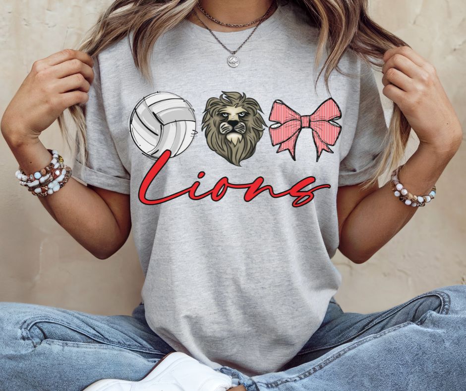Lions - Red Volleyball (Coquette School Spirit Mascot) - DTF
