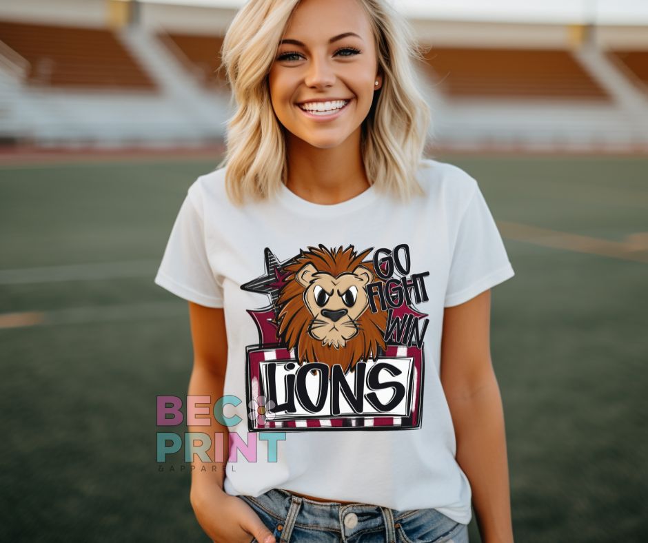 Lions - Maroon (Go Fight Win Star Mascot) - DTF