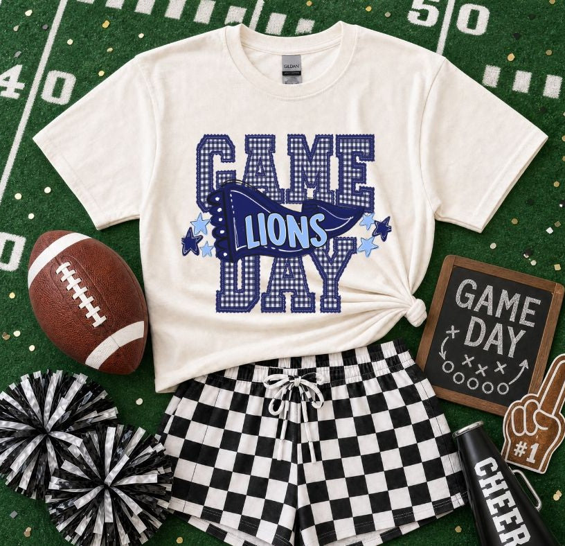 Lions - Navy/Columbia Blue (Preppy Game Day Pennant Mascot) - DTF