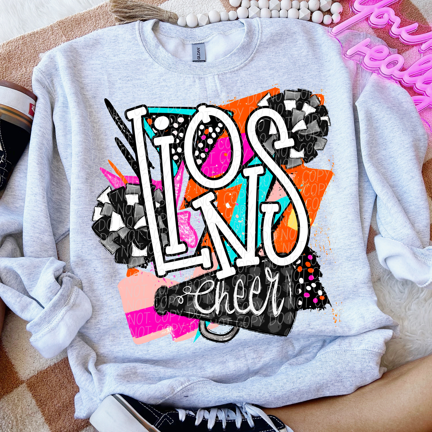 Lions (Bright Retro Cheer Mascot) - DTF