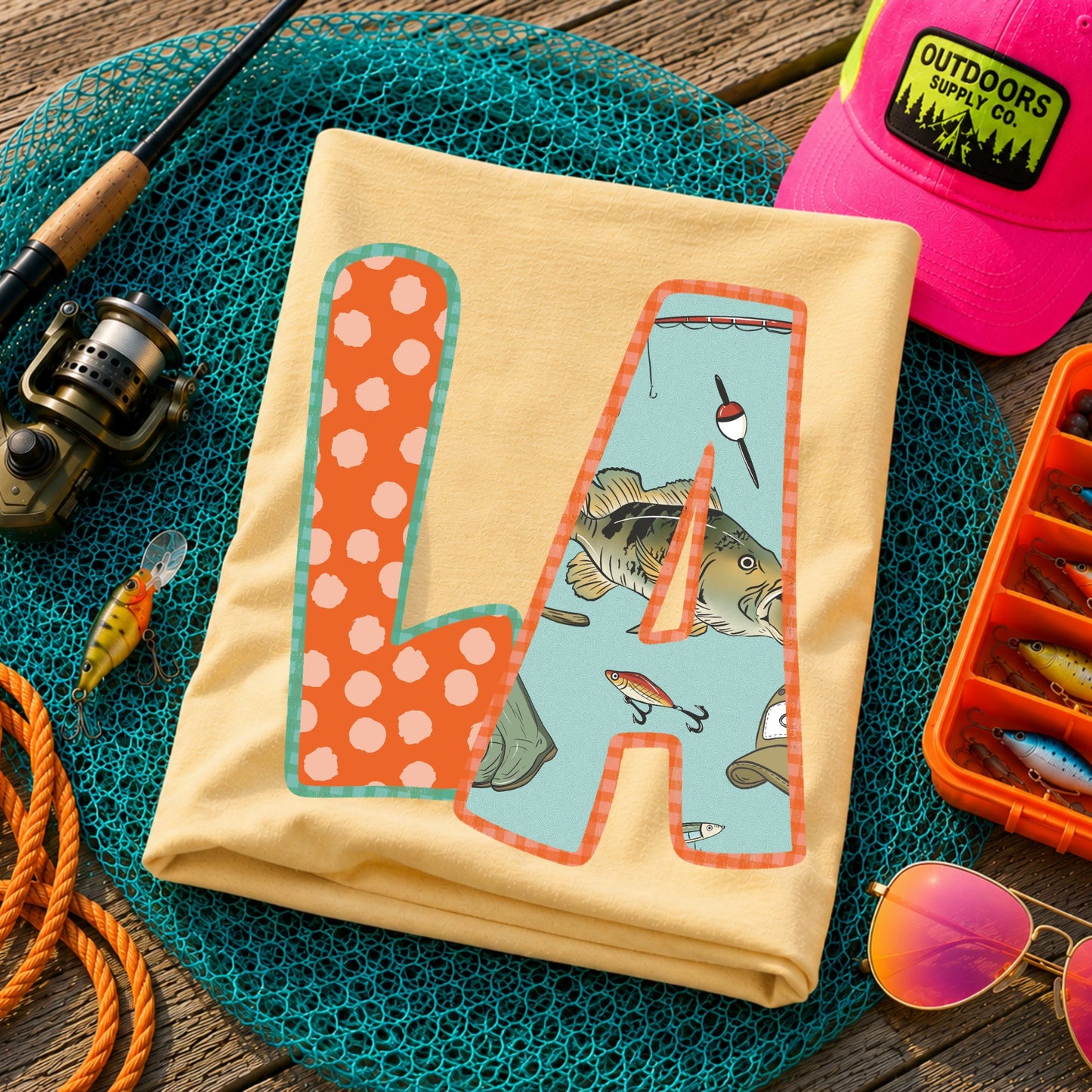 LA (Bass Fishing Polka Dots State Abbreviations) - DTF