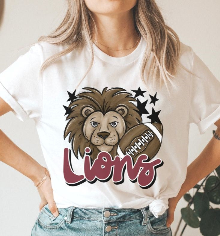 Lions Mascot (stars - maroon) - DTF
