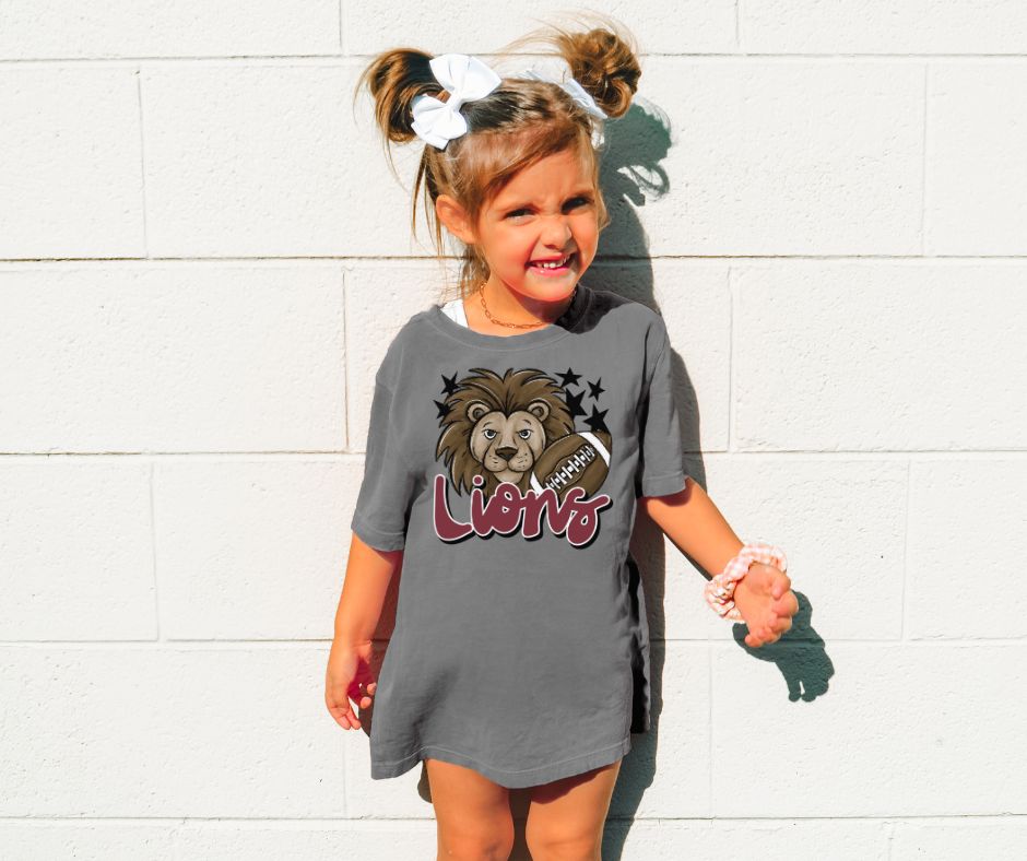 Lions Mascot (stars - maroon) - YOUTH - DTF