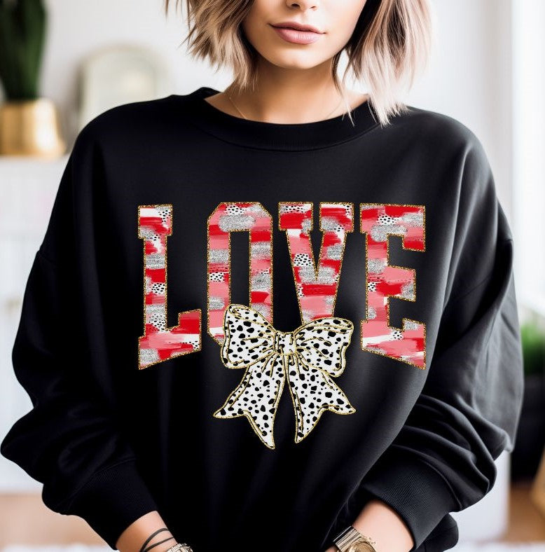 Love (Red Brushstroke with Coquette Dalmatian Bow) - DTF