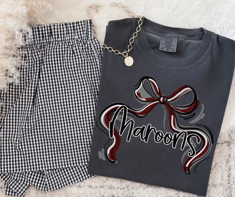 Maroons - Maroon/Gray (Ribbon Sports Bow School Spirit) - DTF