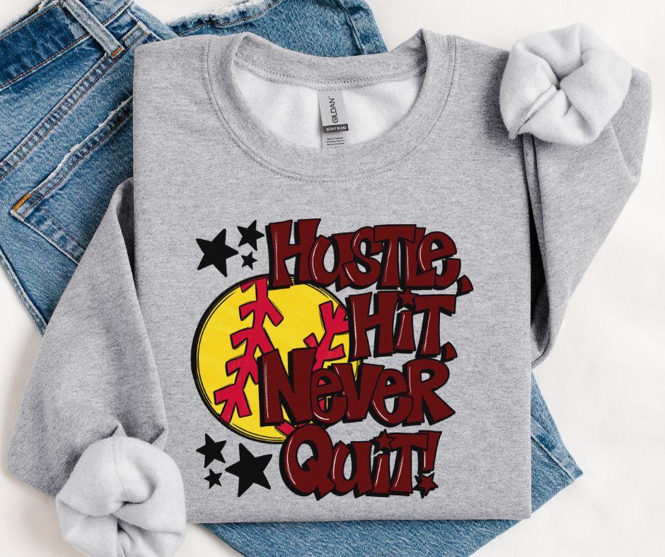 Softball Hustle Hit Never Quit (Maroon) - DTF