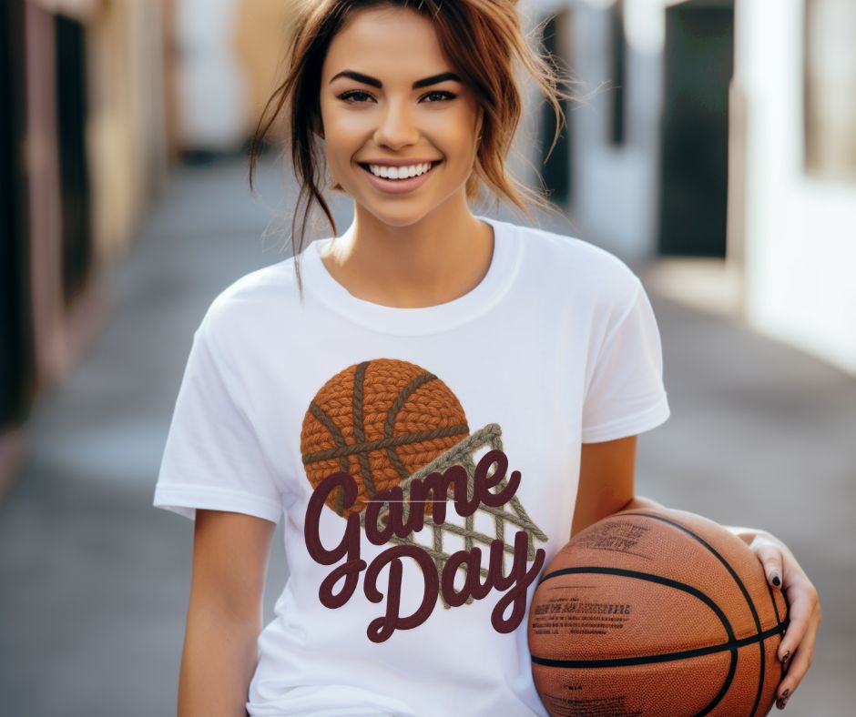 Game Day Basketball (Maroon - Faux Yarn) - DTF