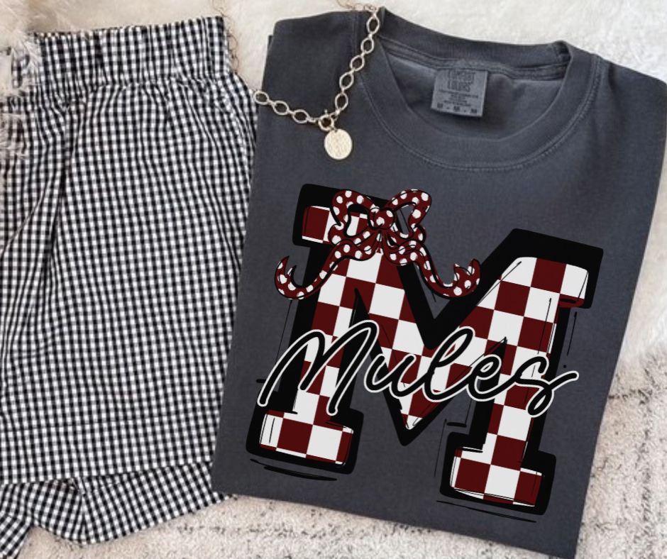 Mules - Maroon (Checkered Coquette Mascot) - DTF