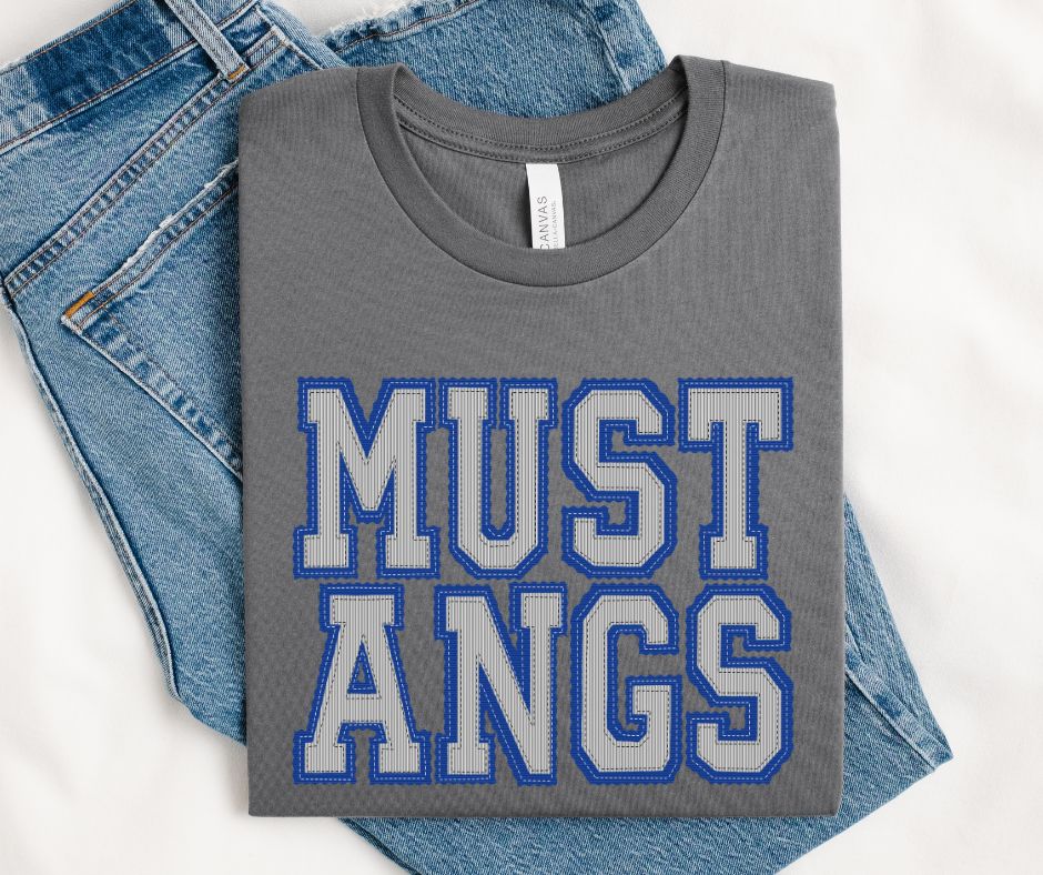 Mustangs - Gray/Royal Blue (Prepster Mascot) - DTF