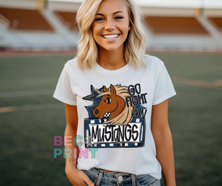 Mustangs - Navy (Go Fight Win Star Mascot) - DTF