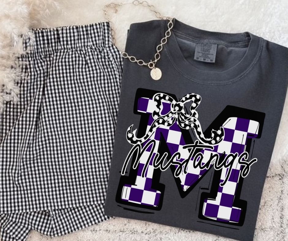 Mustangs - Purple/Black (Checkered Coquette Mascot) - DTF