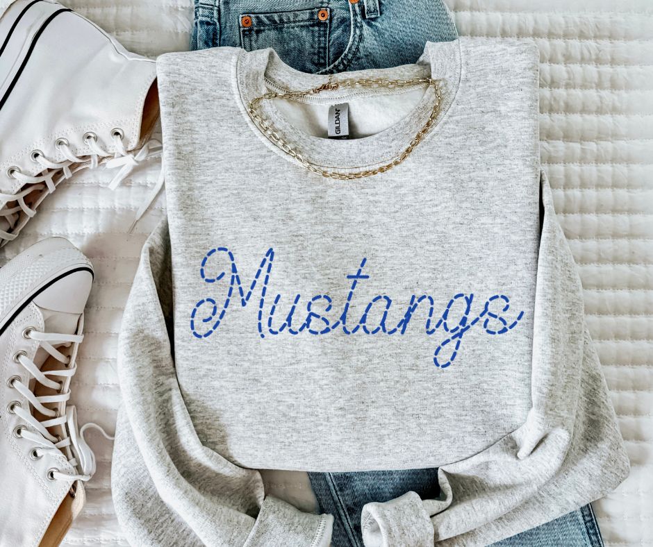 Mustangs - Royal Blue (Stitched Mascot) - DTF