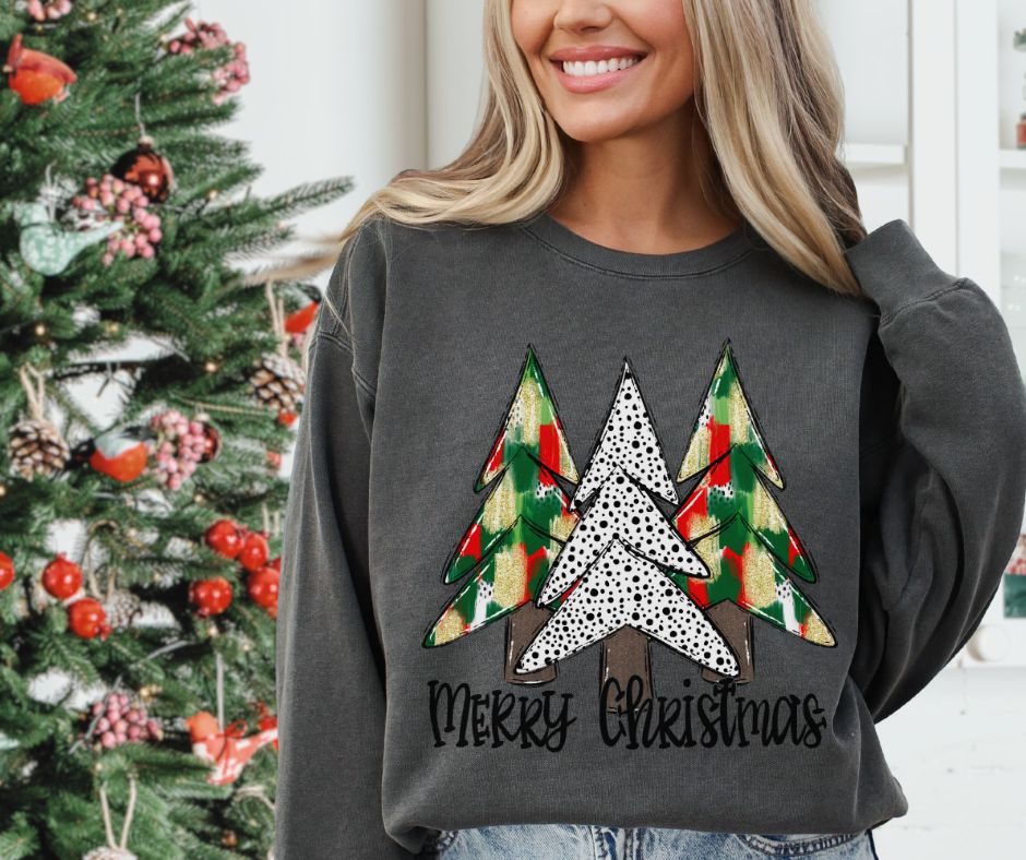 Merry Christmas Tree Trio (traditional) - DTF