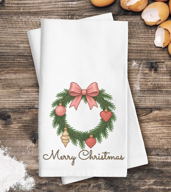 Merry Christmas Wreath (Kitchen Tea Towel) - DTF
