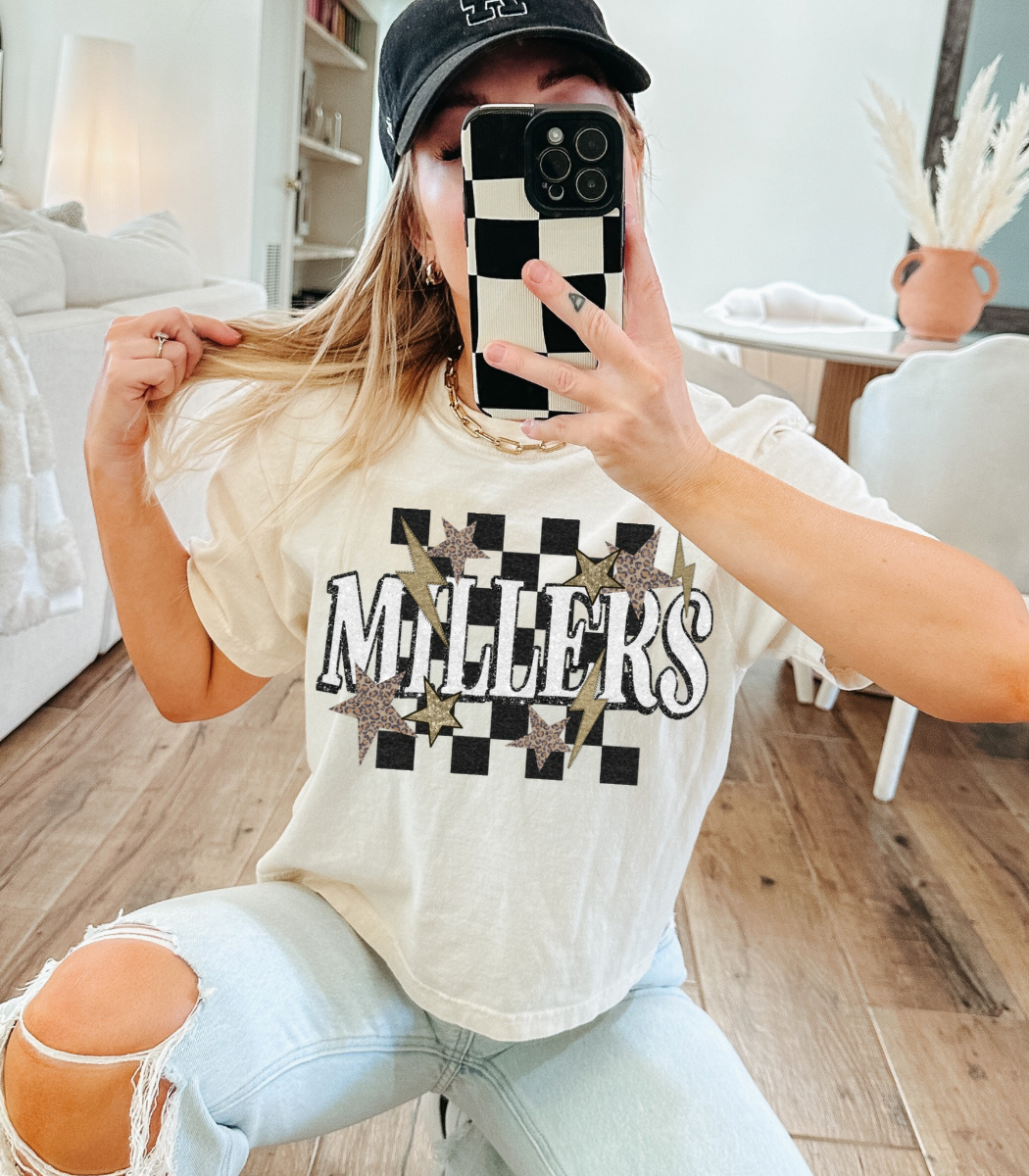 Millers (Retro Leopard Checkered Glitter Stitched Masoct) - DTF