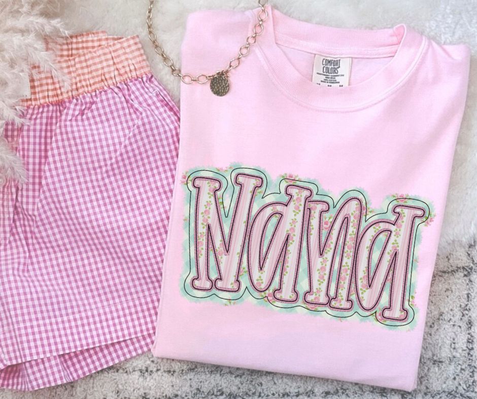 Nana (Floral Check Faux Embroidered) - DTF