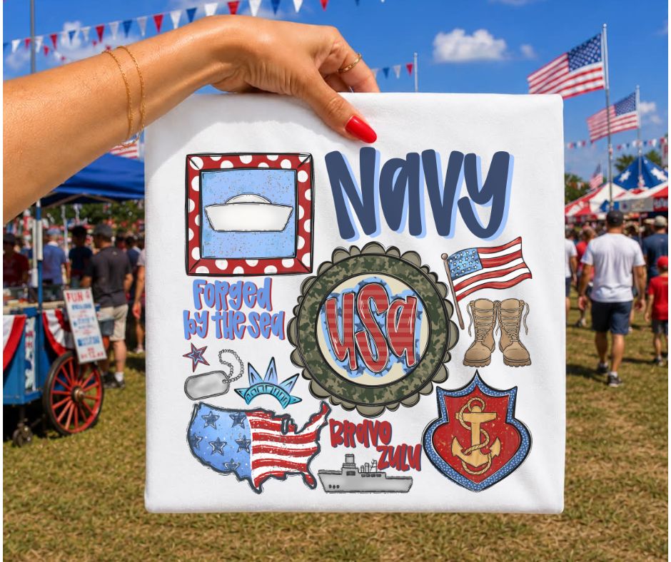 Navy (Military Collage) - DTF