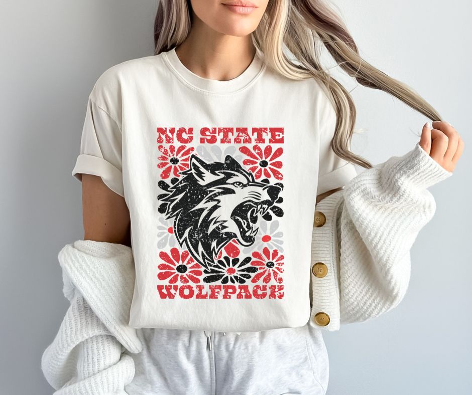 NC State (Groovy Floral - College) - DTF