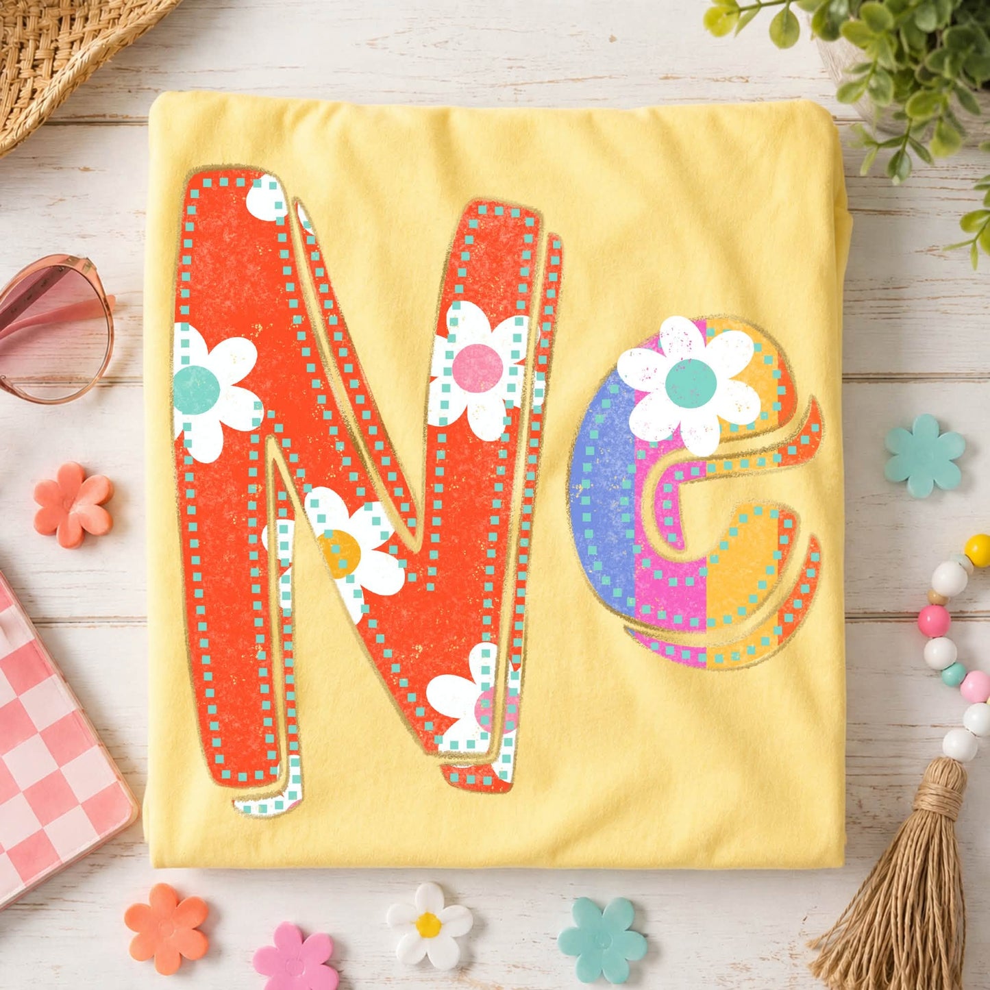 Nebraska (Flower Power Distressed Doodle State) - DTF
