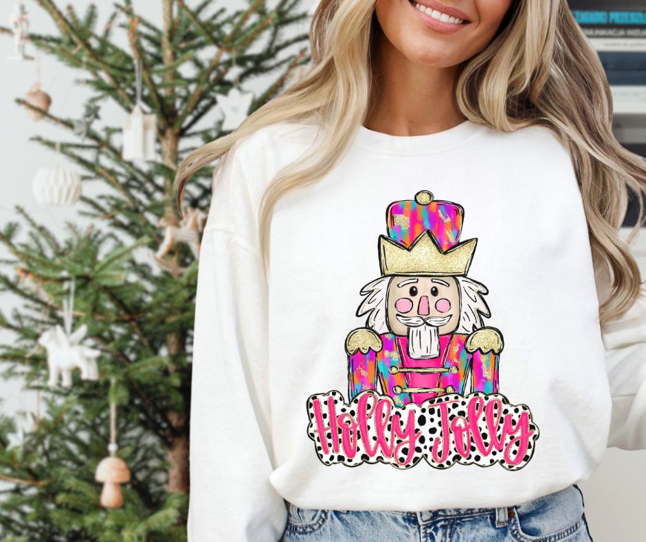 Nutcracker Holly Jolly Brushstroke (Pink) - DTF