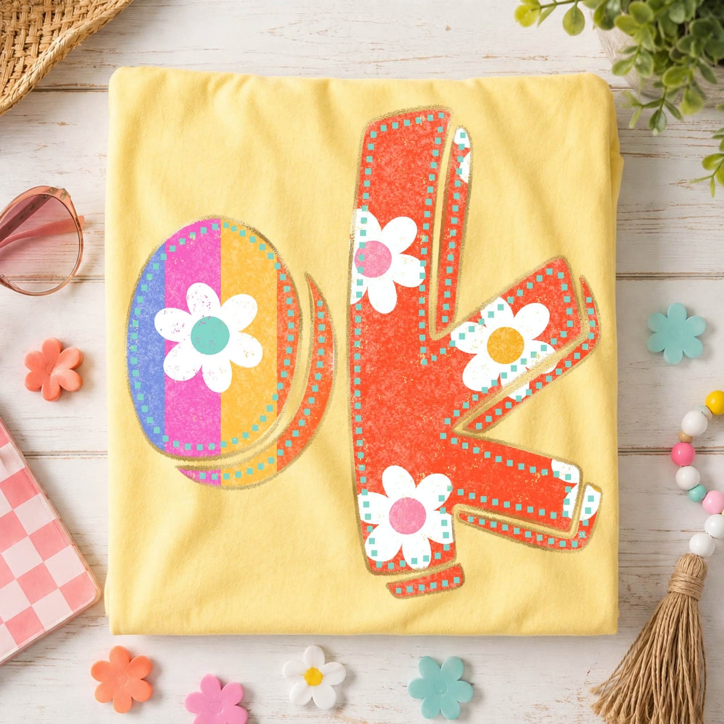 Oklahoma (Flower Power Distressed Doodle State) - DTF