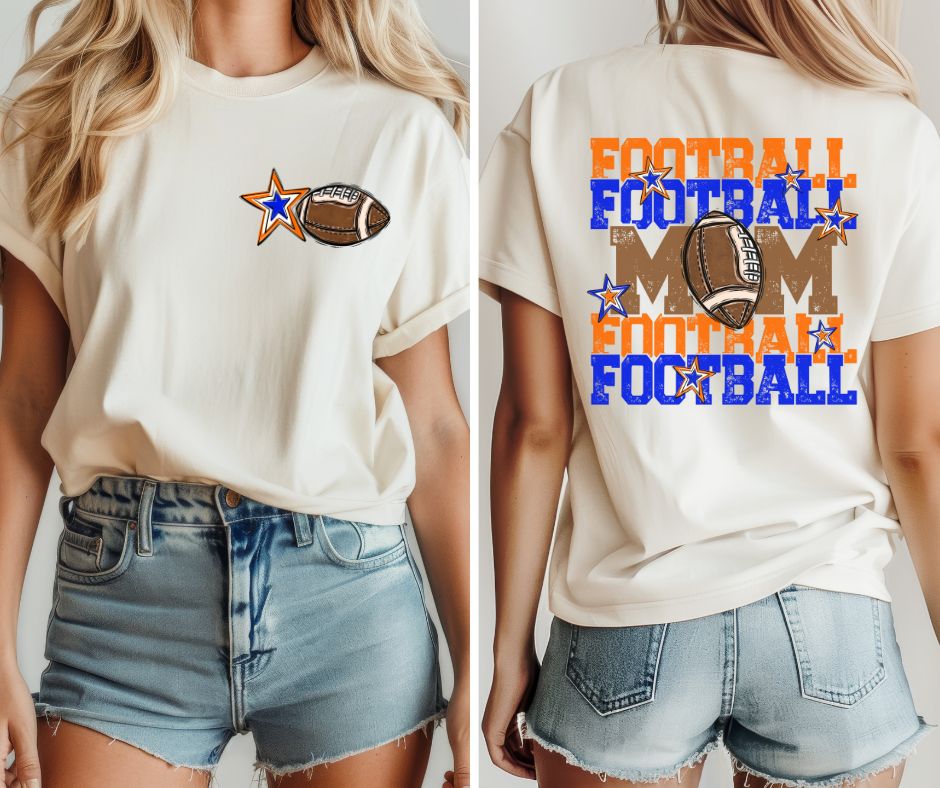 Football Mom - Orange/Royal Blue (2-in-1 front/back design) - DTF