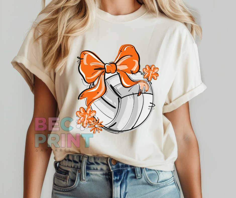 Play Ball Floral Bow - Orange (Volleyball) - DTF