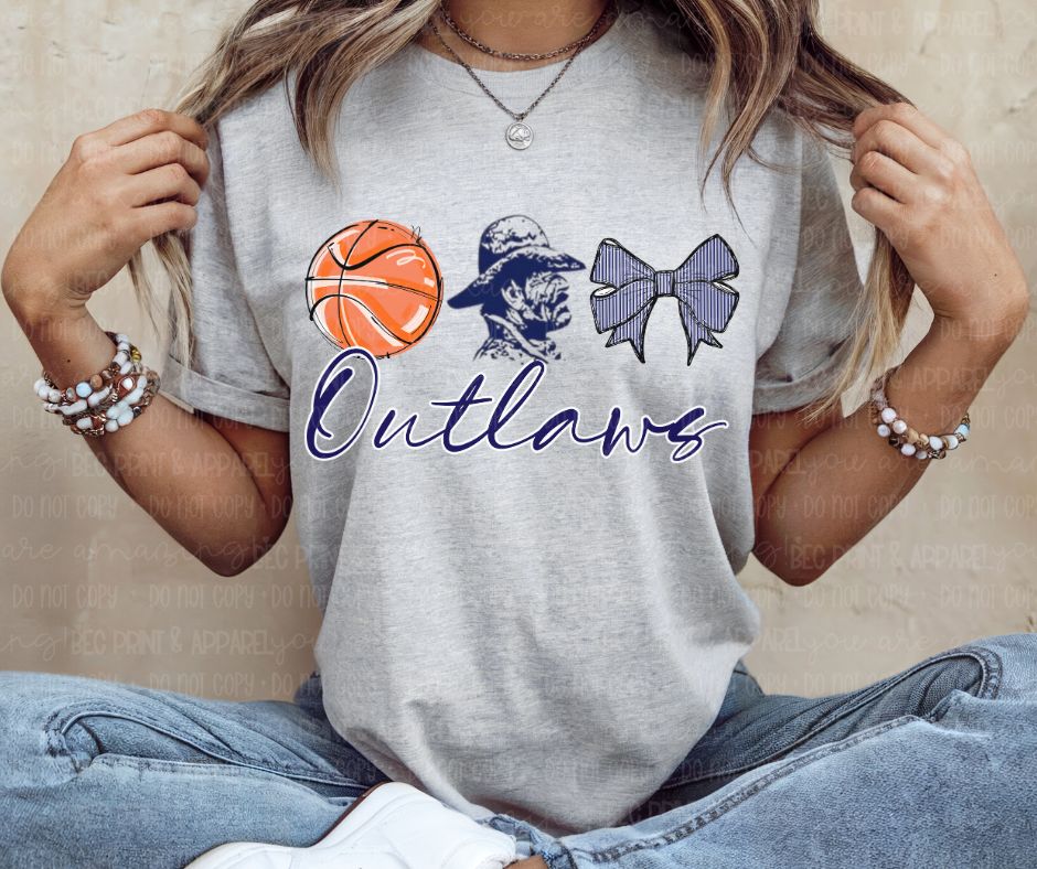 Outlaws - Navy Basketball (Coquette School Spirit Mascot) - DTF