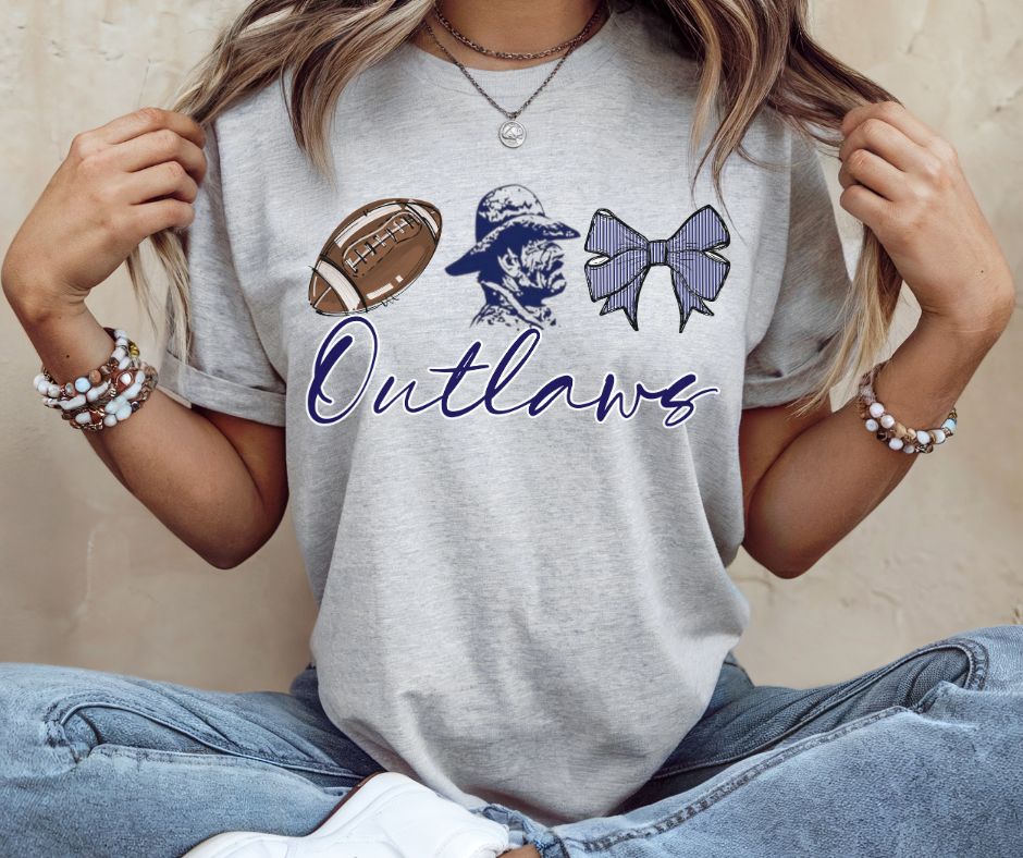 Outlaws - Navy Football (Coquette School Spirit Mascot) - DTF