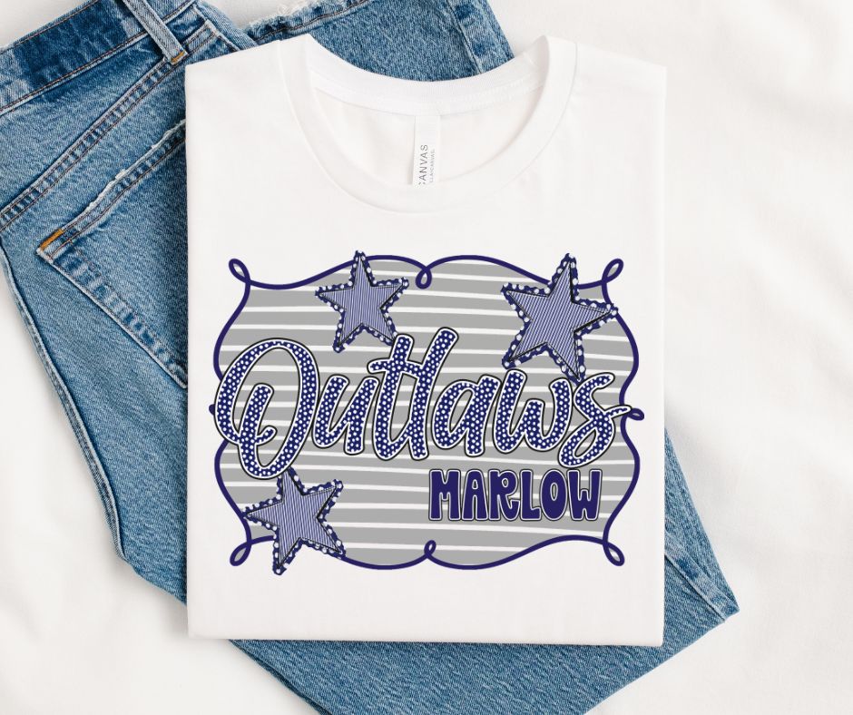 Outlaws - Marlow Navy/White (School Spirit Framed Mascot) - DTF