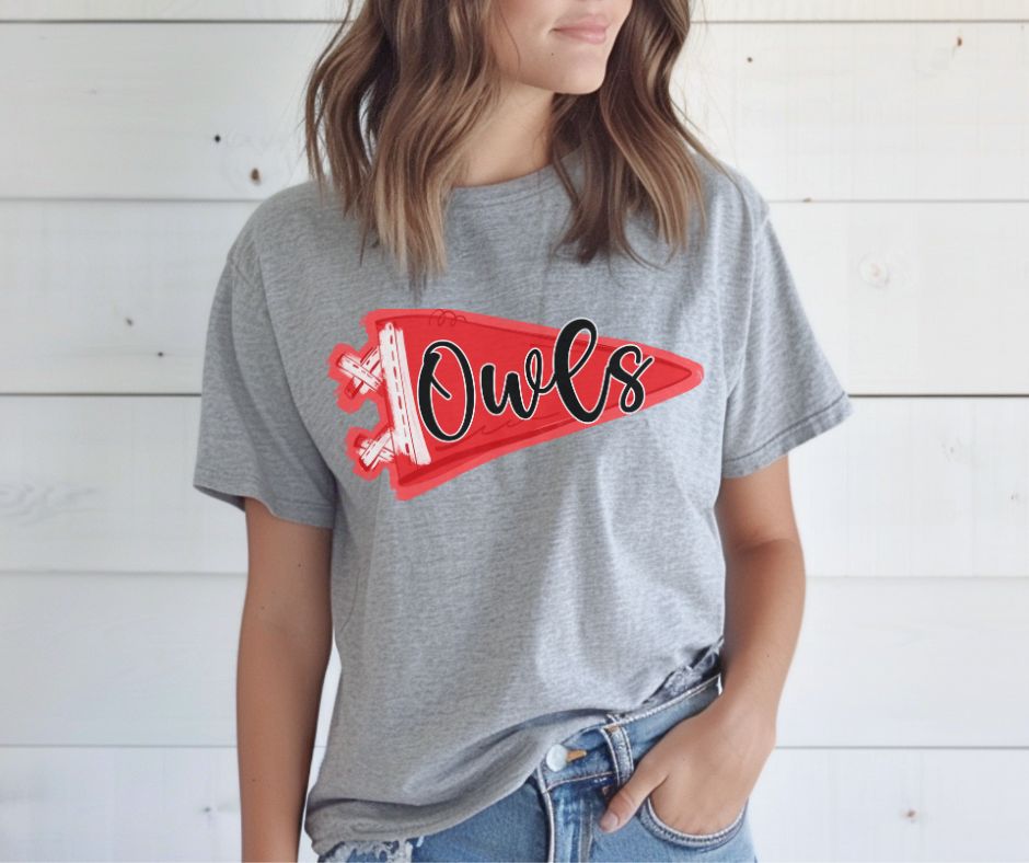 Owls - Red/Black (Pennant Party Mascots) - DTF
