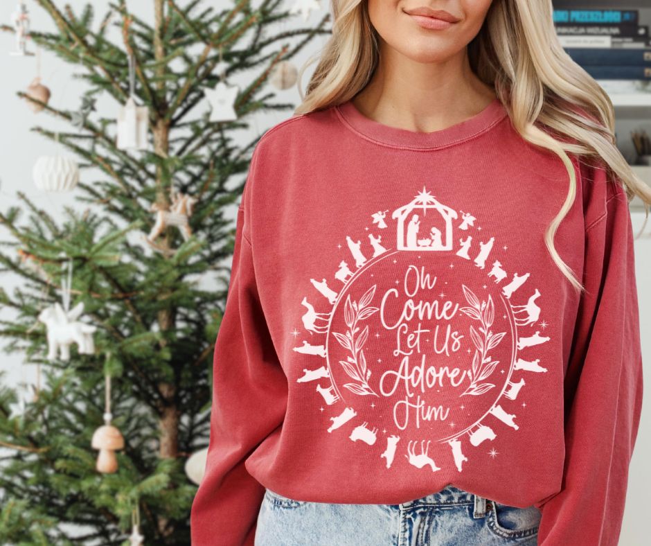 Oh Come Let Us Adore Him (White) - DTF