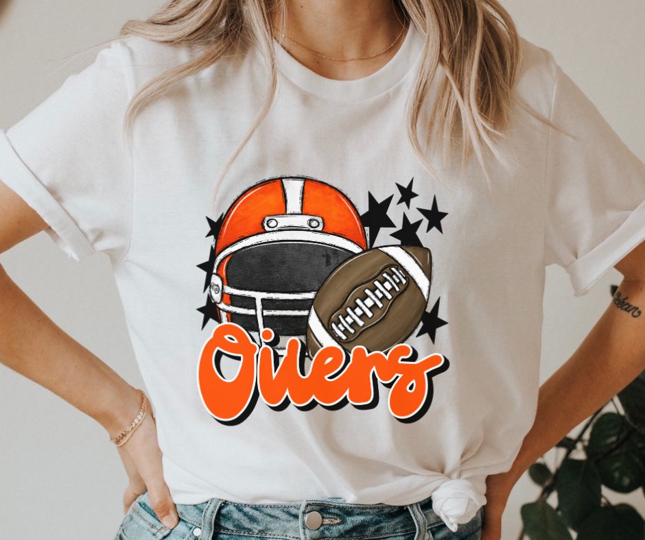 Oilers Mascot (stars - orange helmet) - DTF