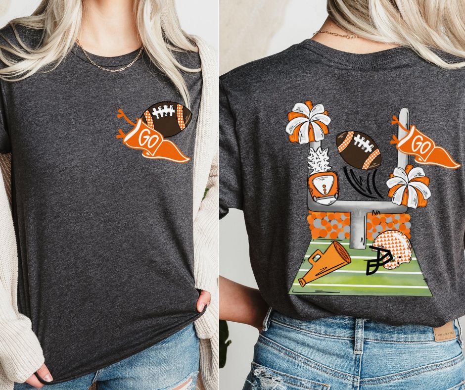 Football Pennant and Stadium - Orange (2-in-1 (front pocket/back design) - DTF