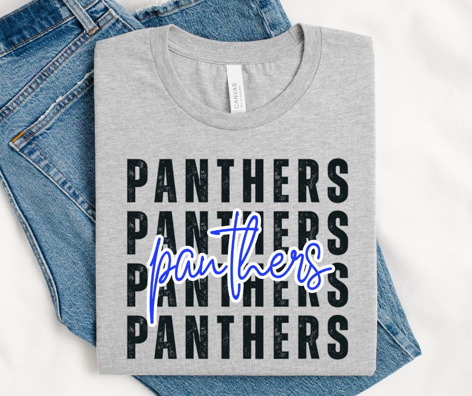 Panthers - Royal Blue/Black (Stacked Distressed Mascots) - DTF