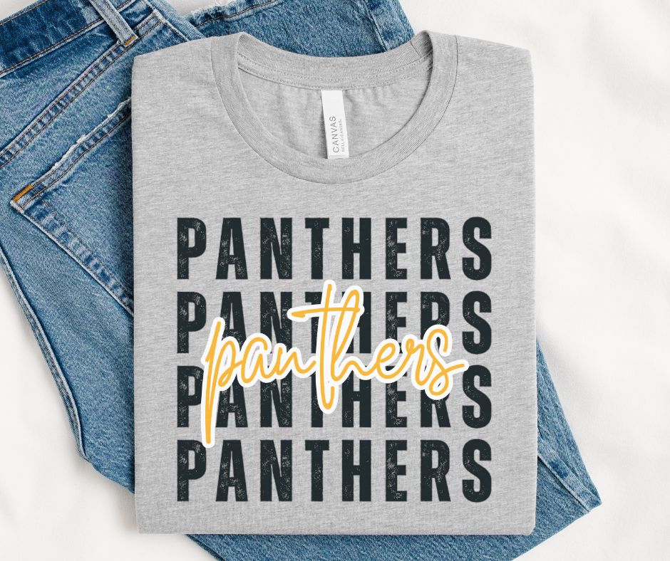 Panthers - Yellow Gold/Black (Stacked Distressed Mascots) - DTF