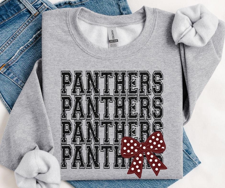 Panthers - Black/Maroon (Distressed Stacked Mascot Bow) - DTF