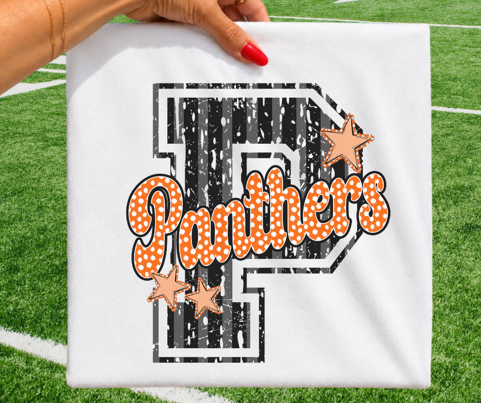 Panthers - Black/Orange (Varsity Stripes & Dots Mascot) - DTF