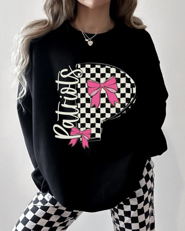 Patriots - bow (Retro Checkerboard Mascot) - DTF