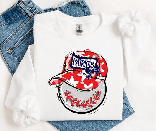 Patriots - Red/Navy Bow (Baseball Play Ball Cap Mascot) - DTF