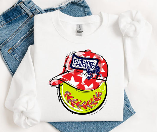 Patriots - Red/Navy Bow (Softball Play Ball Cap Mascot) - DTF