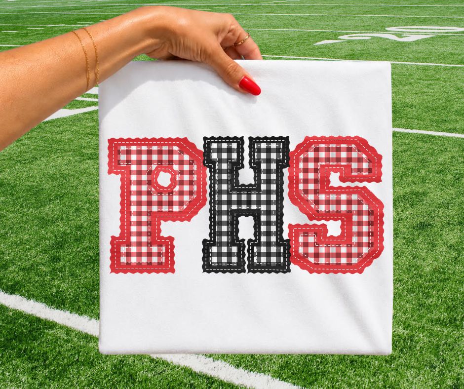 PHS - Red/Black gingham (Letterman Stitch School Letters) - DTF