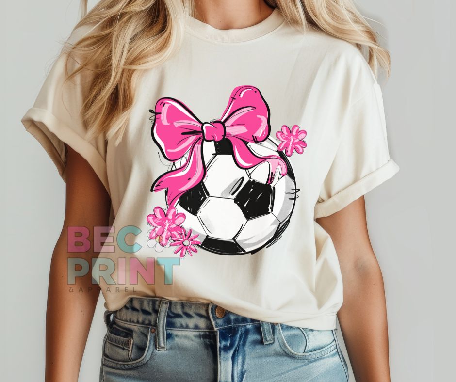 Play Ball Floral Bow - Pink (Soccer) - DTF