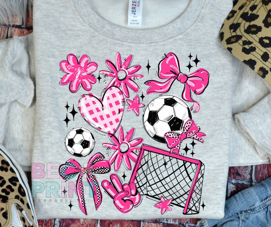 Play Ball Collage - Pink (Soccer) - DTF