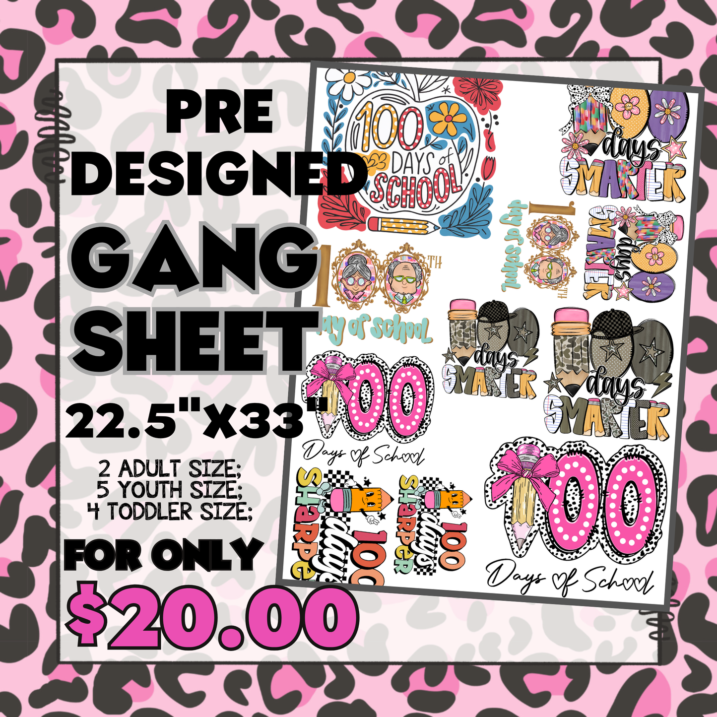 100 Days of School - Pre-designed Gang Sheet