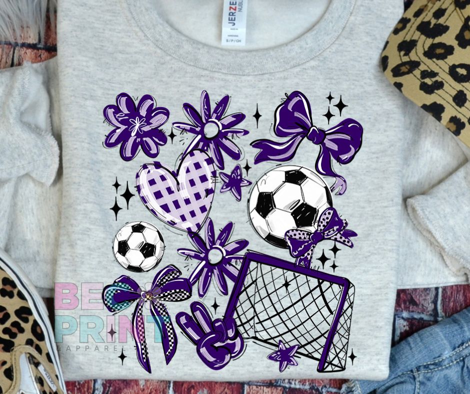 Play Ball Collage - Purple (Soccer) - DTF